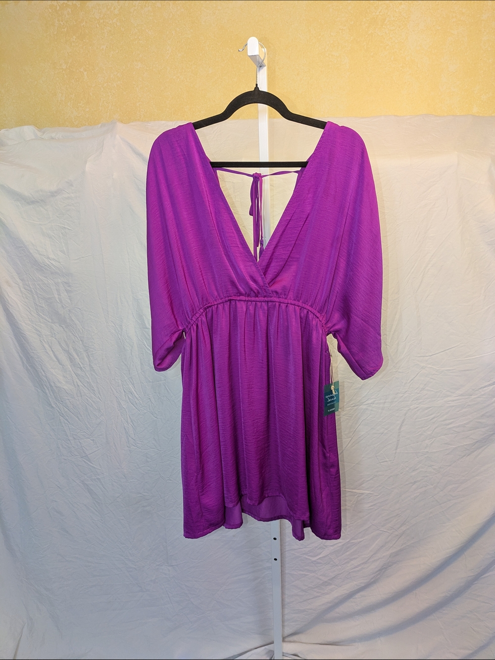 NWT Forever 21 Contemporary Balearic Beach Purple Tassel Boho Mini Dress Size L